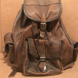 90’s Vintage Brown 100% Leather Backpack